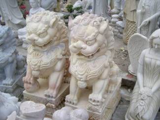 Marble Fu Dogs Statue carving Sculpture Garden carving photo image